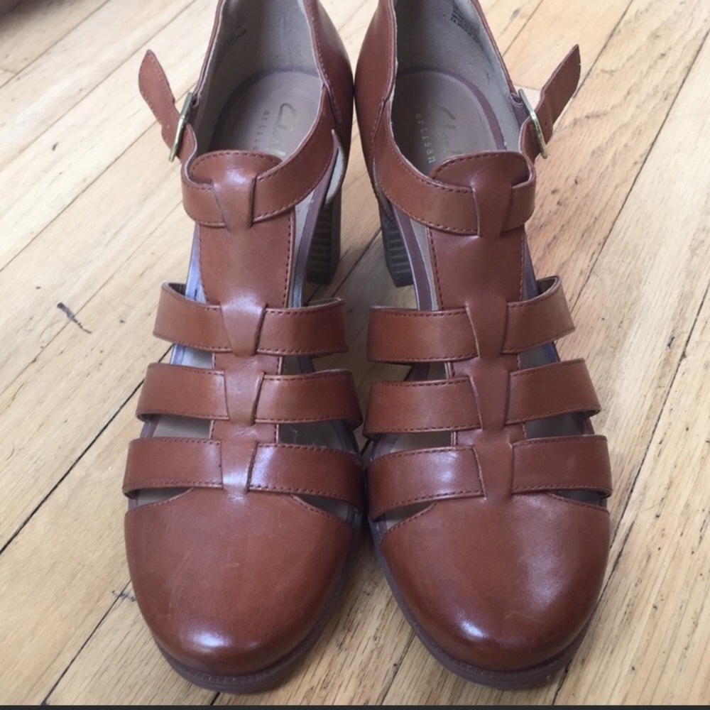 Brown leather heels